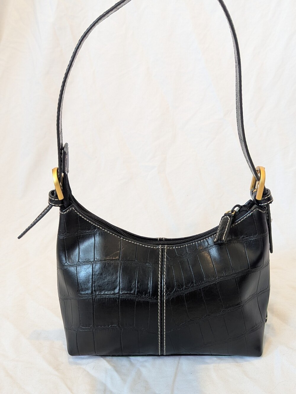 Nine & Company Black Croc Embossed Mini Shoulder Bag | Y2K Gold Hardware